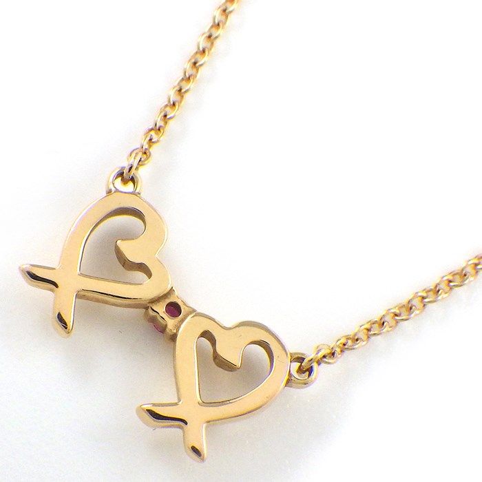 Tiffany & Co. Double Loving Heart Necklace with Pink Sapphire