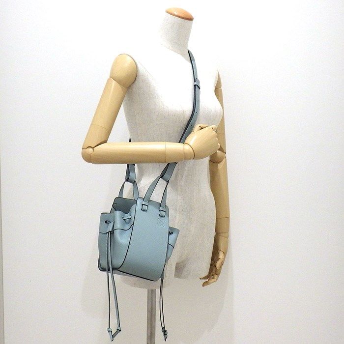 LOEWE Hammock Mini Drawstring Bag in Aqua Calfskin