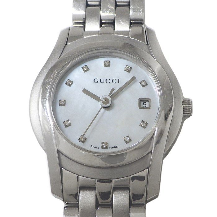 GUCCI 5500L Quartz Watch with Diamond Index and White Shell Dial