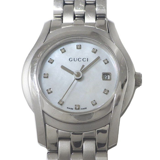GUCCI 5500L Quartz Watch with Diamond Index and White Shell Dial