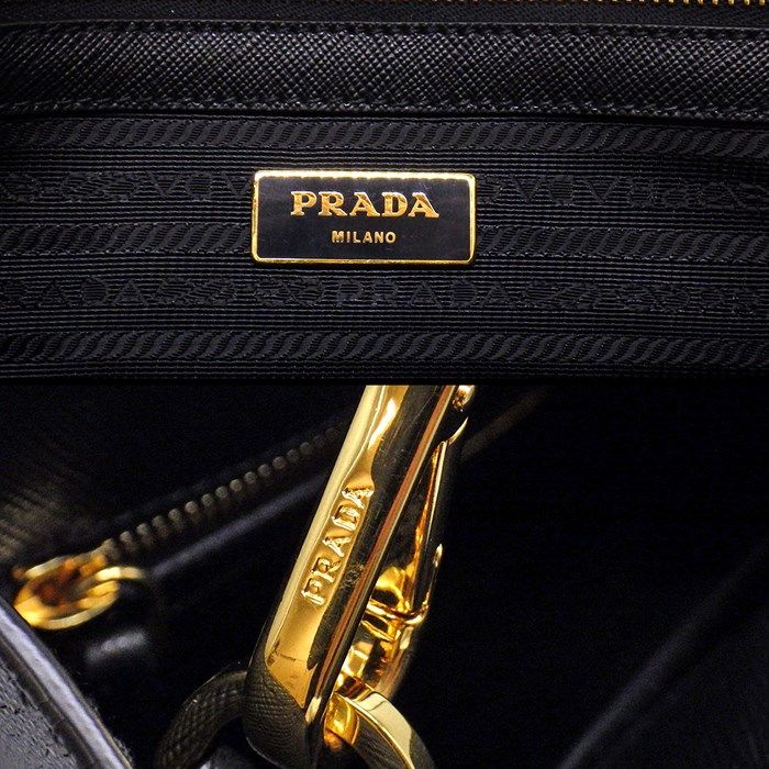 PRADA Saffiano Leather Handbag 1BA118 in Black with Gold Accents