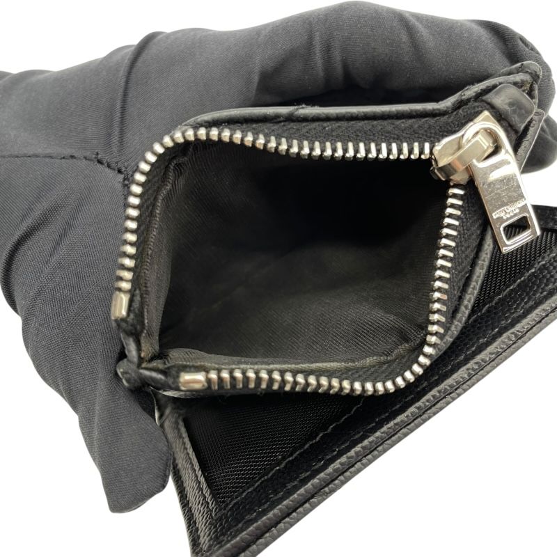 SAINT LAURENT V-Stitch Compact Black Leather Wallet for Women