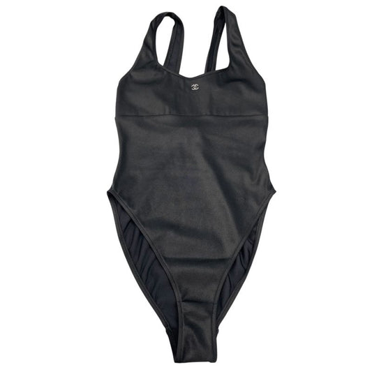 CHANEL Coco Mark Bodysuit Tank Top Swimwear - Black, Size 36