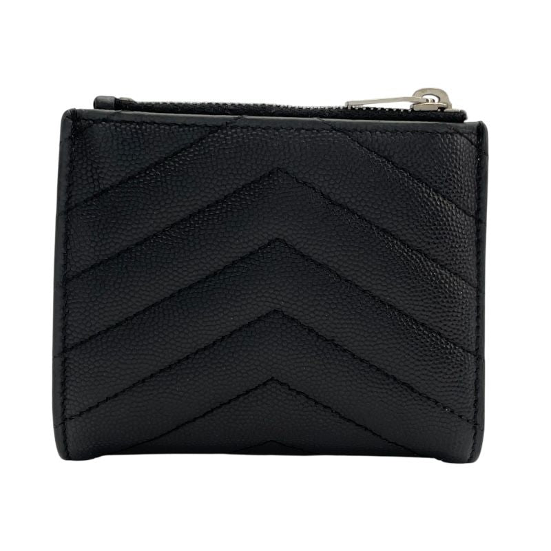 SAINT LAURENT V-Stitch Compact Black Leather Wallet for Women