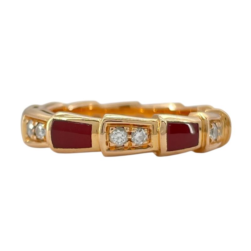 BVLGARI Serpenti Viper Ring in 18K Pink Gold with Carnelian & Diamonds