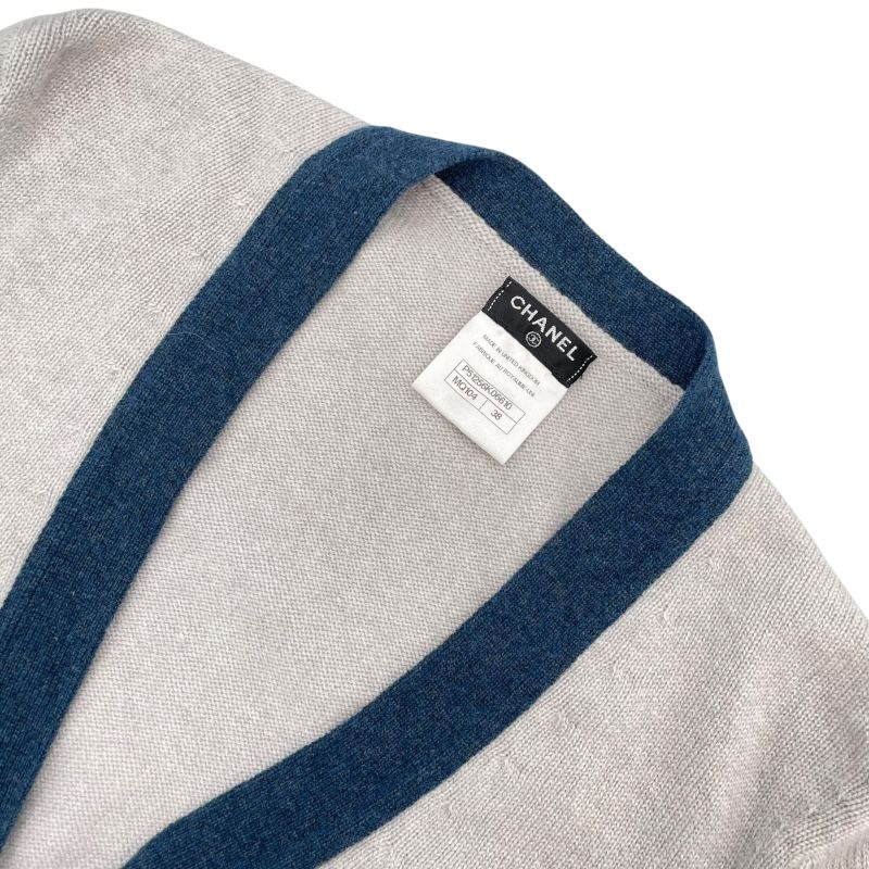 CHANEL Bi-Color Cashmere Knit Cardigan in Gray - Size 38