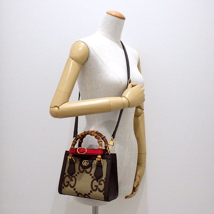 GUCCI Diana Small Handbag in Camel & Ebony Jumbo GG Canvas