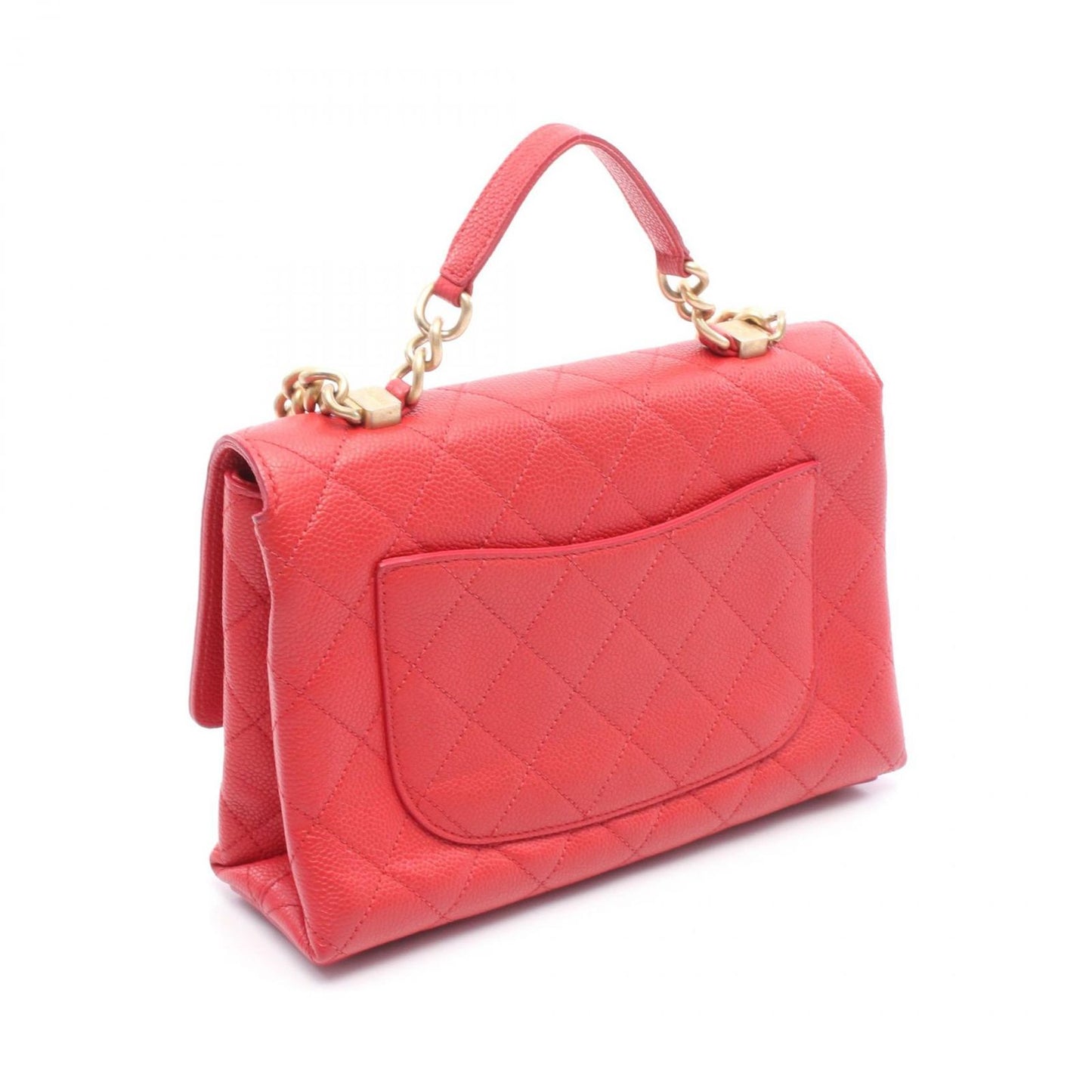 CHANEL Matelassé Top Handle Shoulder Bag in Red Caviar Leather