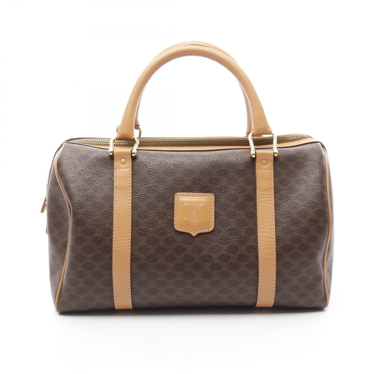 CELINE Macadam Boston Handbag in Dark Brown PVC Canvas