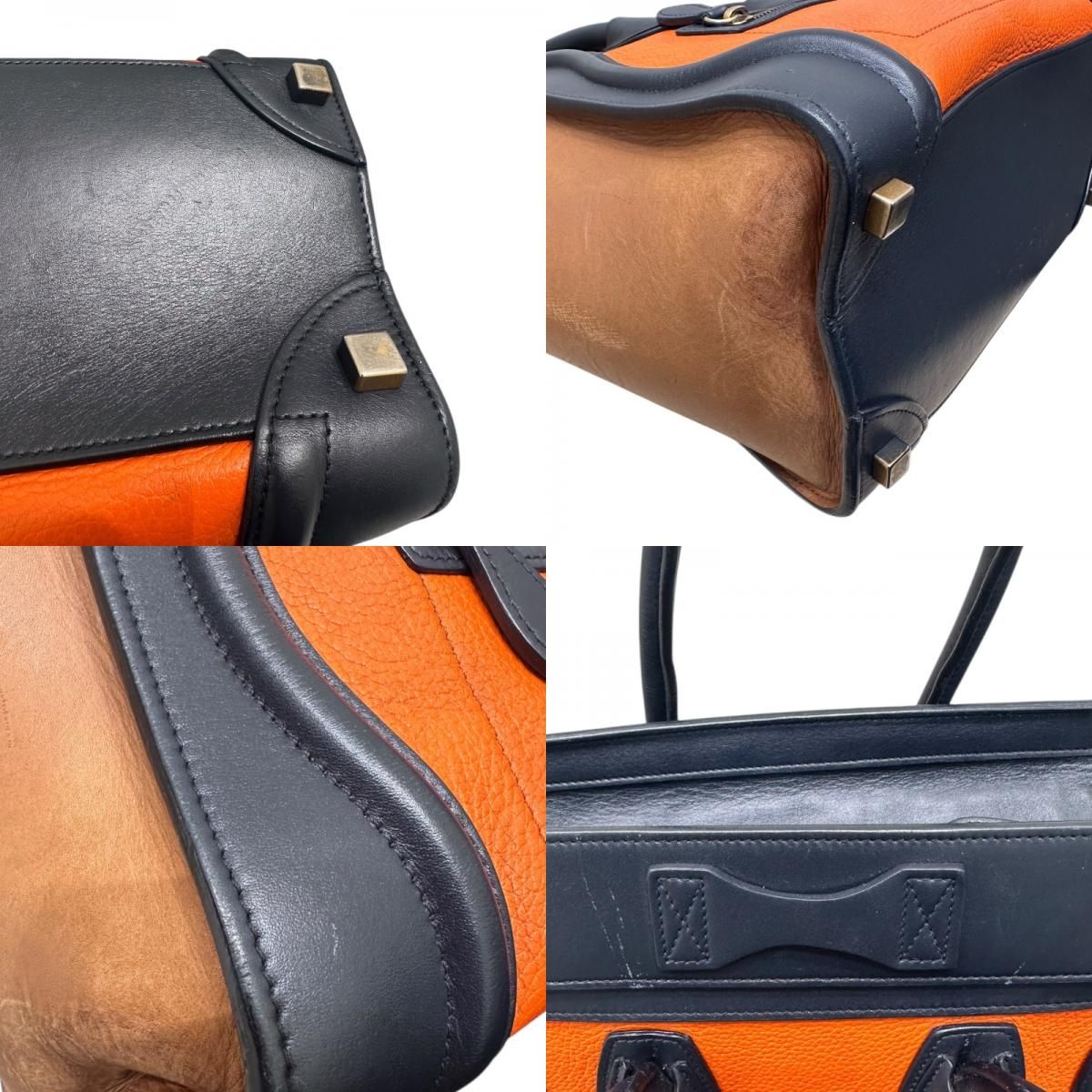 CELINE Luggage Micro Shopper in Orange & Navy Leather - Exclusive Handbag
