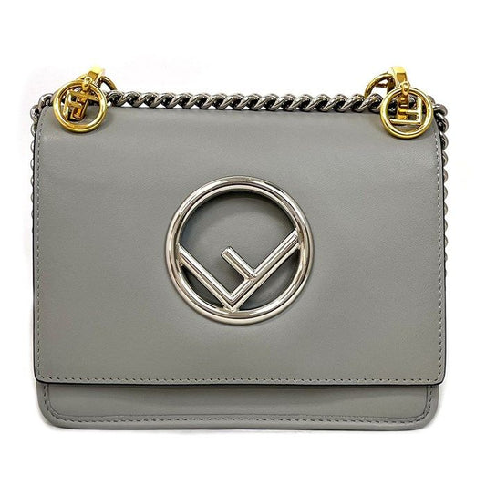 Fendi Can Eye Mini Chain Shoulder Bag in Grey Calf Leather