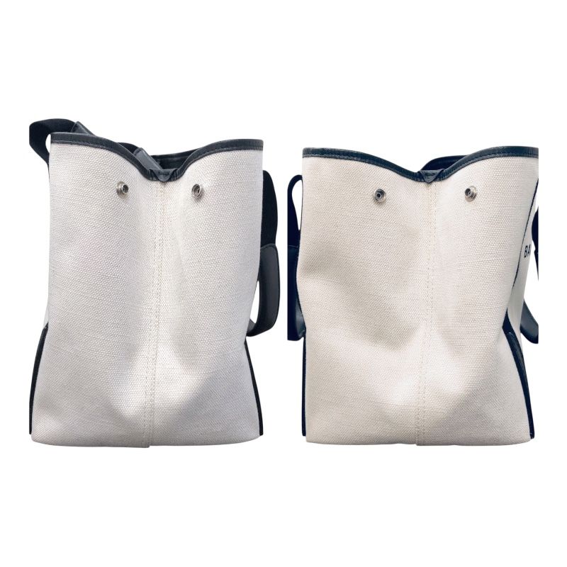 Balenciaga Navy Cabas S Handbag - White & Black Canvas