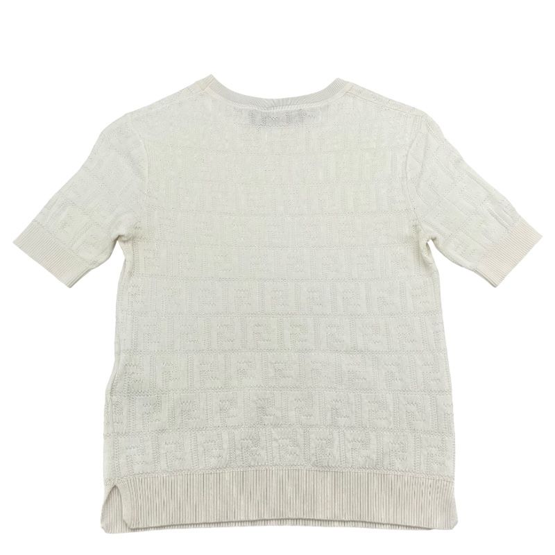 Fendi FF Pattern Knit T-Shirt - White Cotton, Women's Size 36