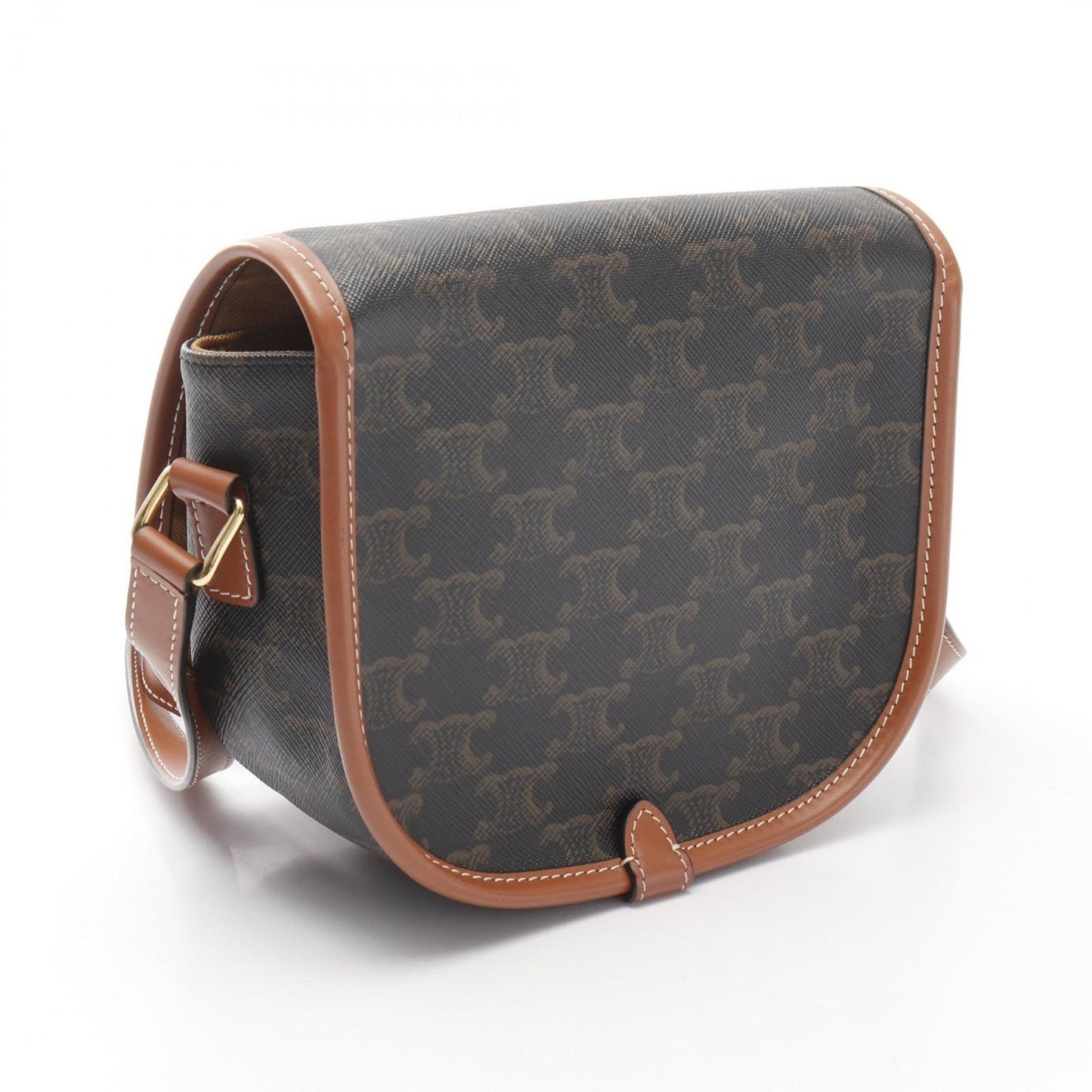 CELINE Falco Medium Shoulder Bag in Black/Brown PVC Canvas