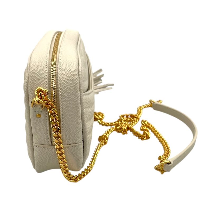 SAINT LAURENT Rive Gauche Roomy Shoulder Bag in White Grain Leather
