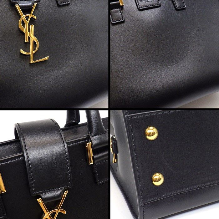YSL Cassandra Baby Cabas Handbag in Black Calfskin Leather