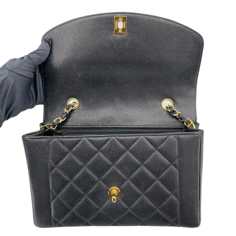 CHANEL Diana 25 Black Caviar Skin Shoulder Bag with Gold Hardware
