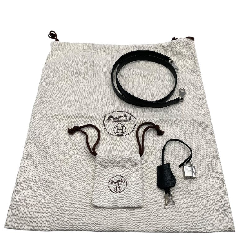 HERMES Kelly 28 Black Epson Leather Shoulder Bag with Silver Hardware