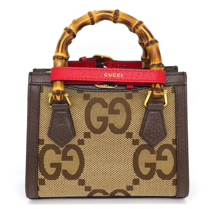 GUCCI Diana Small Handbag in Camel & Ebony Jumbo GG Canvas