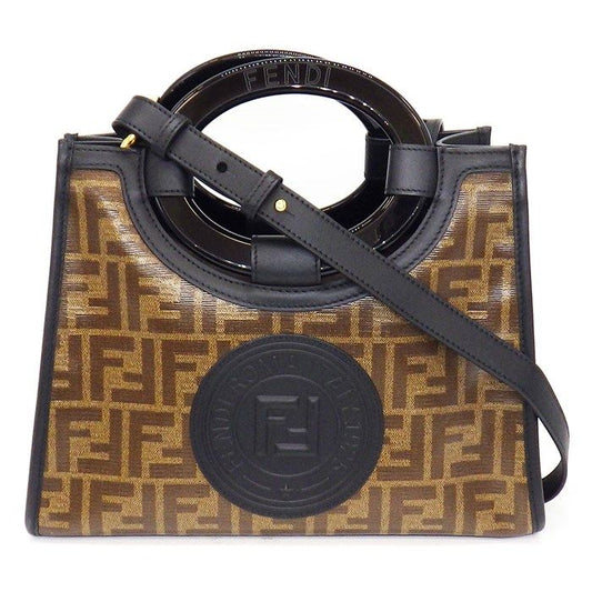 Fendi Runaway Shopper Small Zucca Handbag in Mogano & Panna