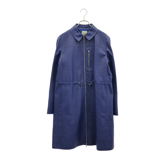 HERMES Blue Calf Leather Coat - Timeless Elegance