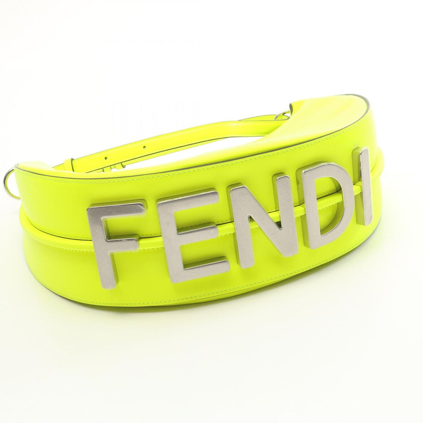FENDI Graphite Small Handbag in Neon Yellow Leather