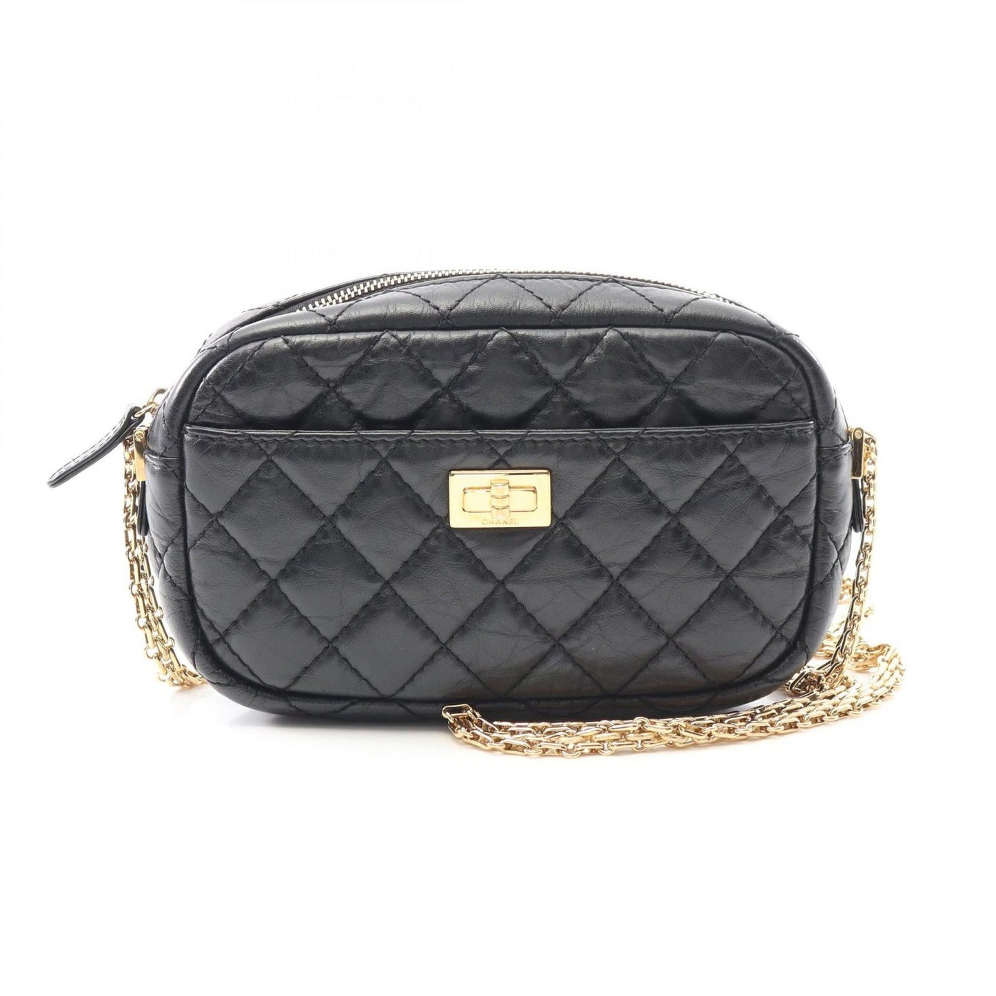 CHANEL 2.55 Chevron V-Stitch Camera Bag - Black Calfskin