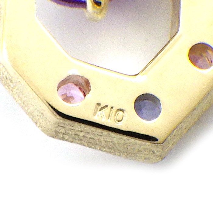 Amethyst, Iolite & Pink Sapphire Drop Earrings in K10 Yellow Gold