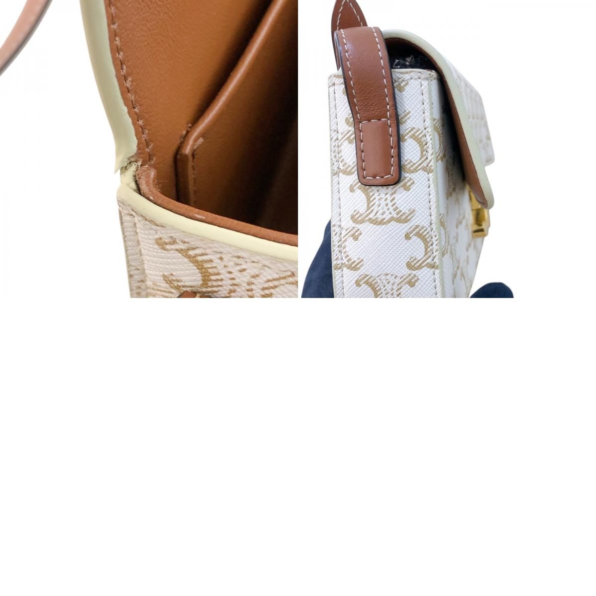 CELINE Claude Shoulder Bag in White Trionf Canvas & Calfskin