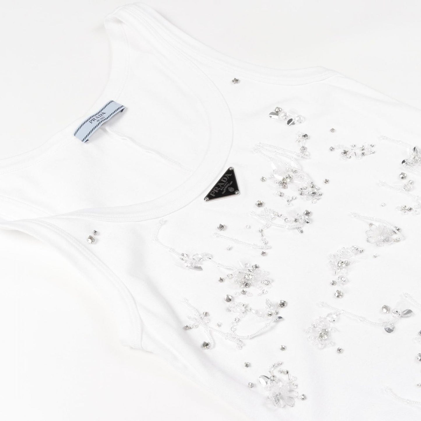 PRADA Triangle Logo Beaded Tank Dress - Exquisite White Cotton