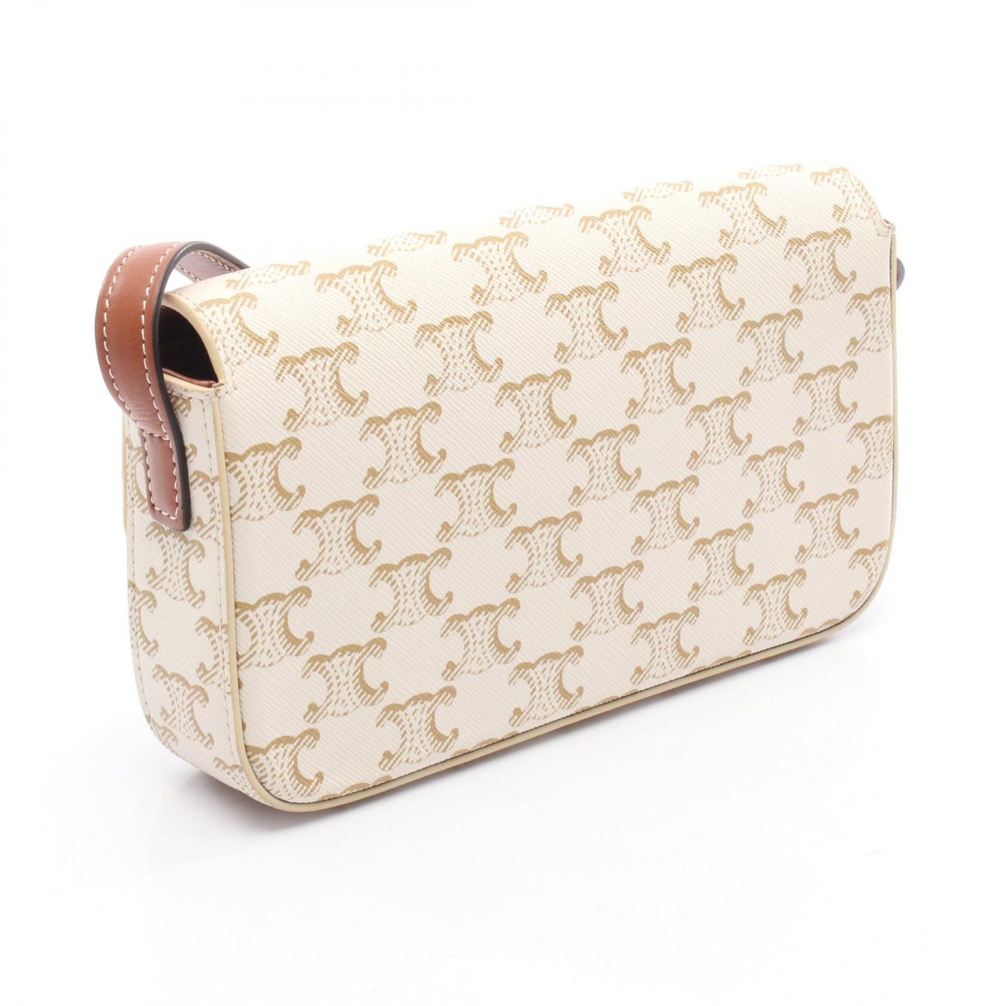 CELINE Claude Triomphe Shoulder Bag - White/Brown PVC Canvas