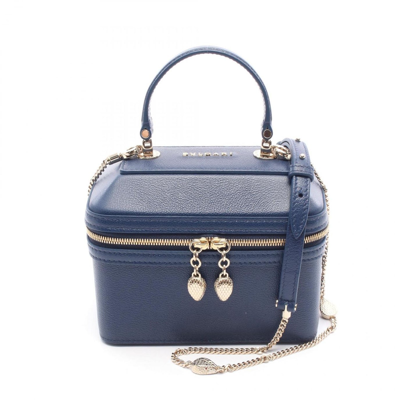 BVLGARI Serpenti 2-Way Vanity Bag in Navy Leather