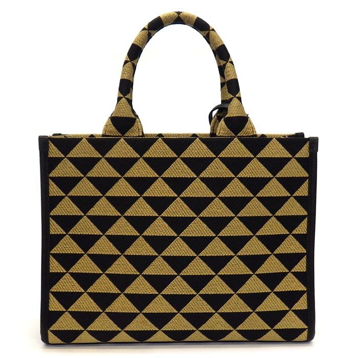 PRADA Symbol Small Tote Bag - Black & Beige Jacquard Fabric