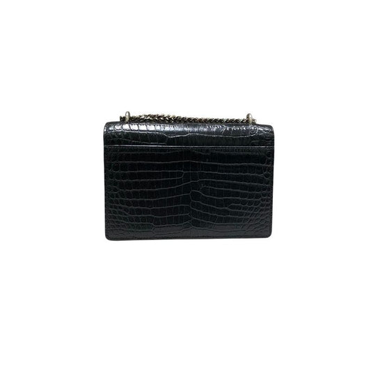 SAINT LAURENT Sunset Chain Black Croc-Embossed Leather Shoulder Bag