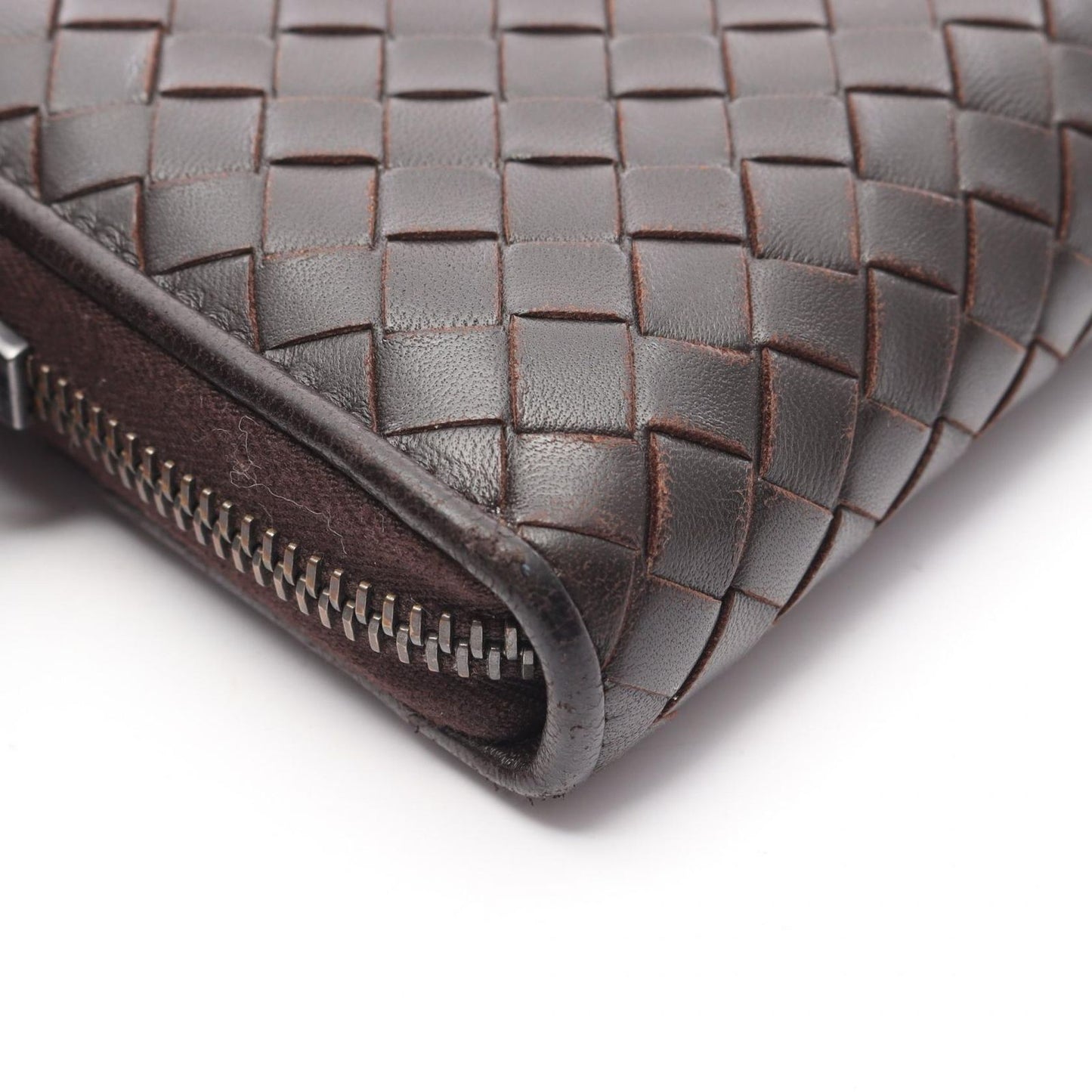BOTTEGA VENETA Intrecciato Round Long Wallet in Dark Brown Leather