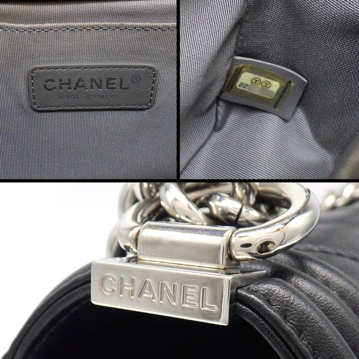 Chanel Boy Bag 25 Chevron Black Grey Lambskin Silver Hardware