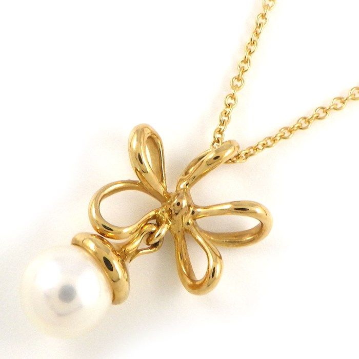 Tiffany & Co. Flower Motif Necklace with 7mm Pearl in K18YG