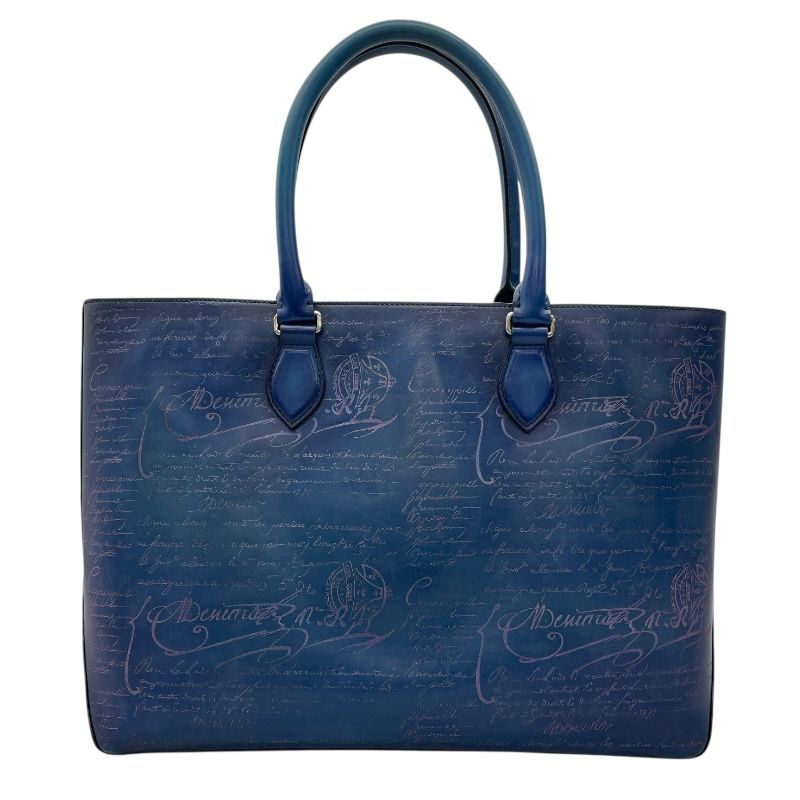 Berluti Trousseau Blue Scrit Leather Men's Tote Bag