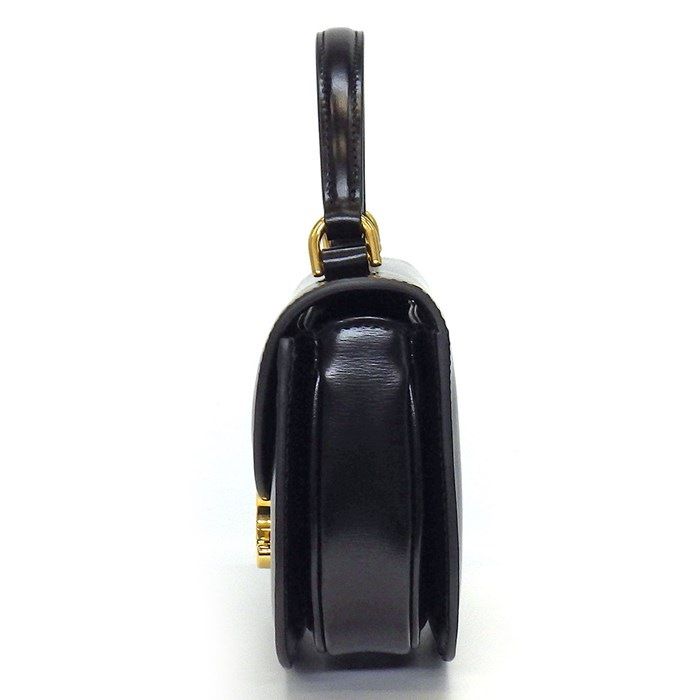 CELINE Triomphe Mini Buzas Claire Handbag in Black Shiny Calfskin