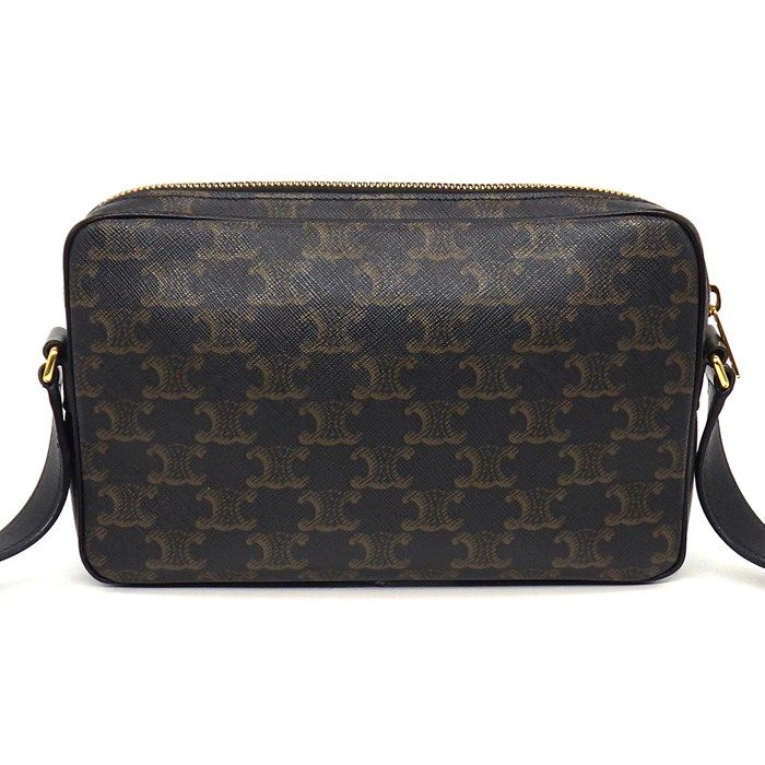 CELINE Medium Messenger Bag in Black Trionf Canvas & Calfskin