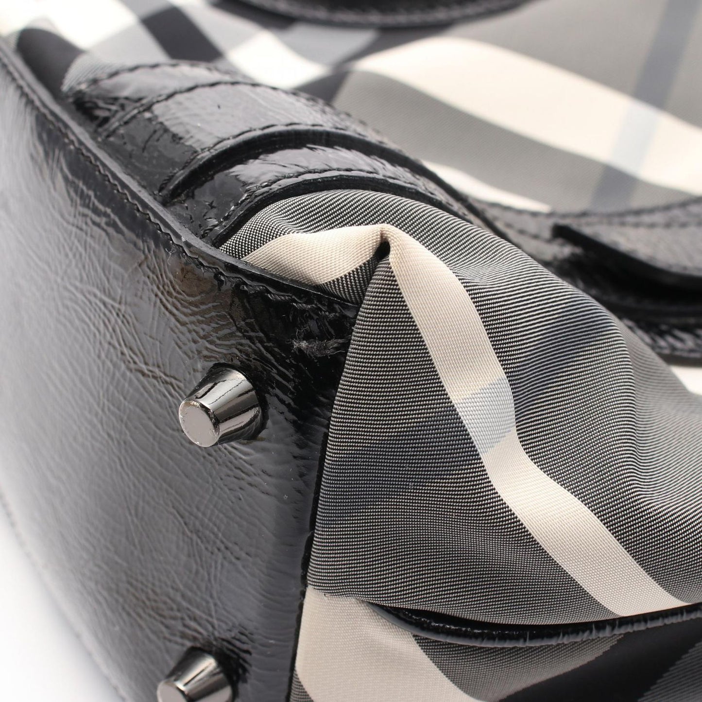 BURBERRY Nylon & Patent Leather Tote Bag - Elegant Black & Gray