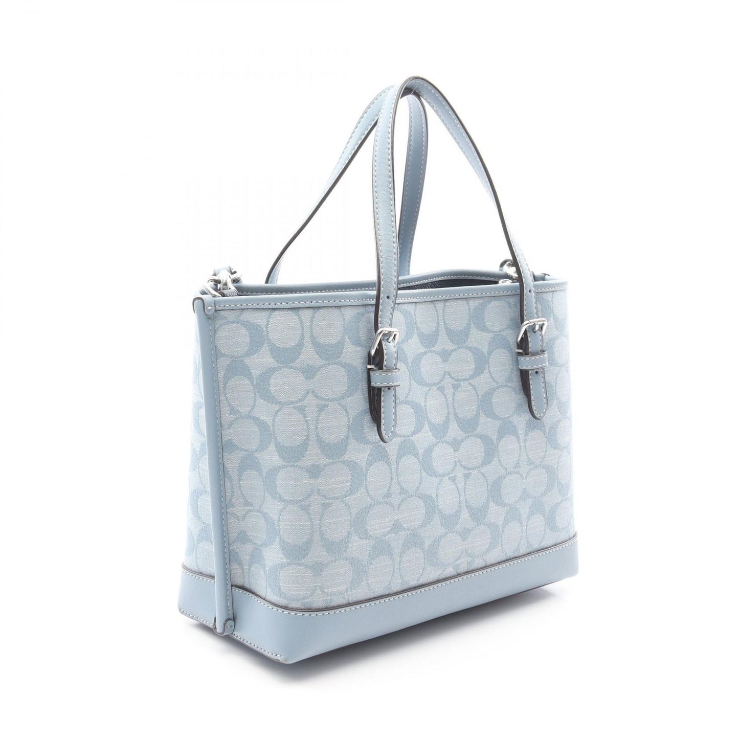 COACH Molly Tote 25 Signature Chambray Handbag - Blue Canvas & Leather