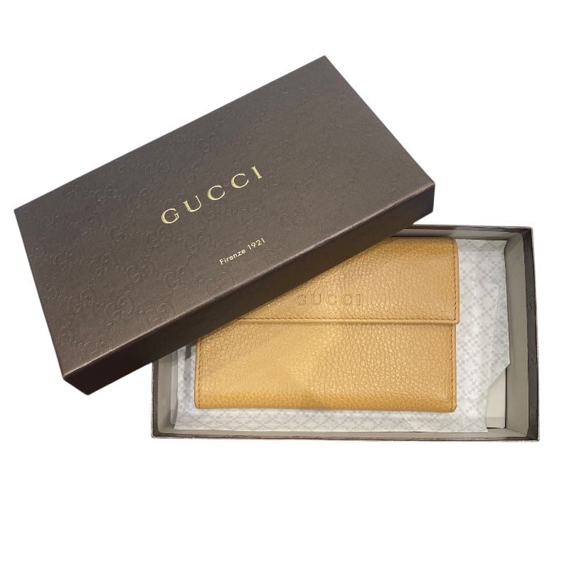 GUCCI Camel Leather Tri-Fold Wallet - Unisex Elegance