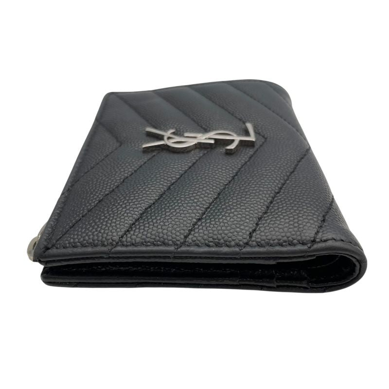 SAINT LAURENT V-Stitch Compact Black Leather Wallet for Women