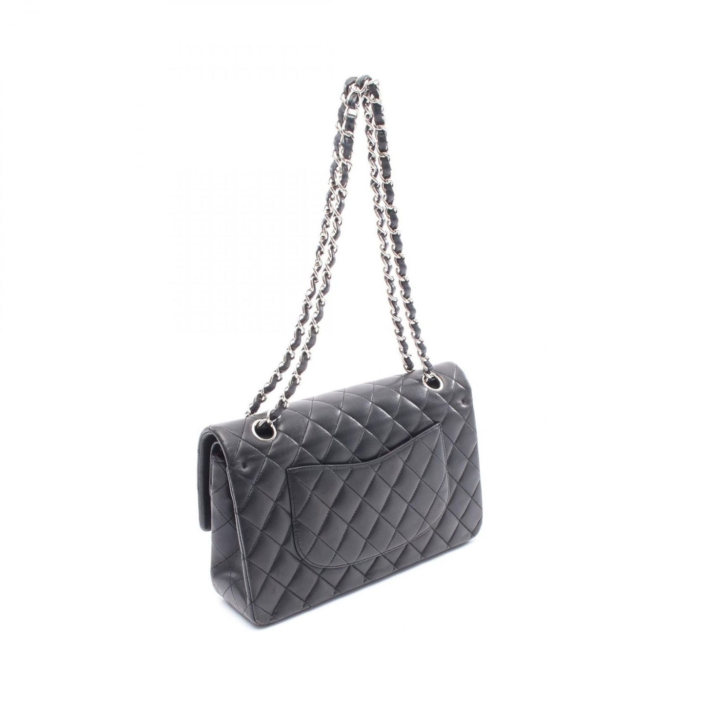 CHANEL Matelassé Double Flap Shoulder Bag in Black Lambskin