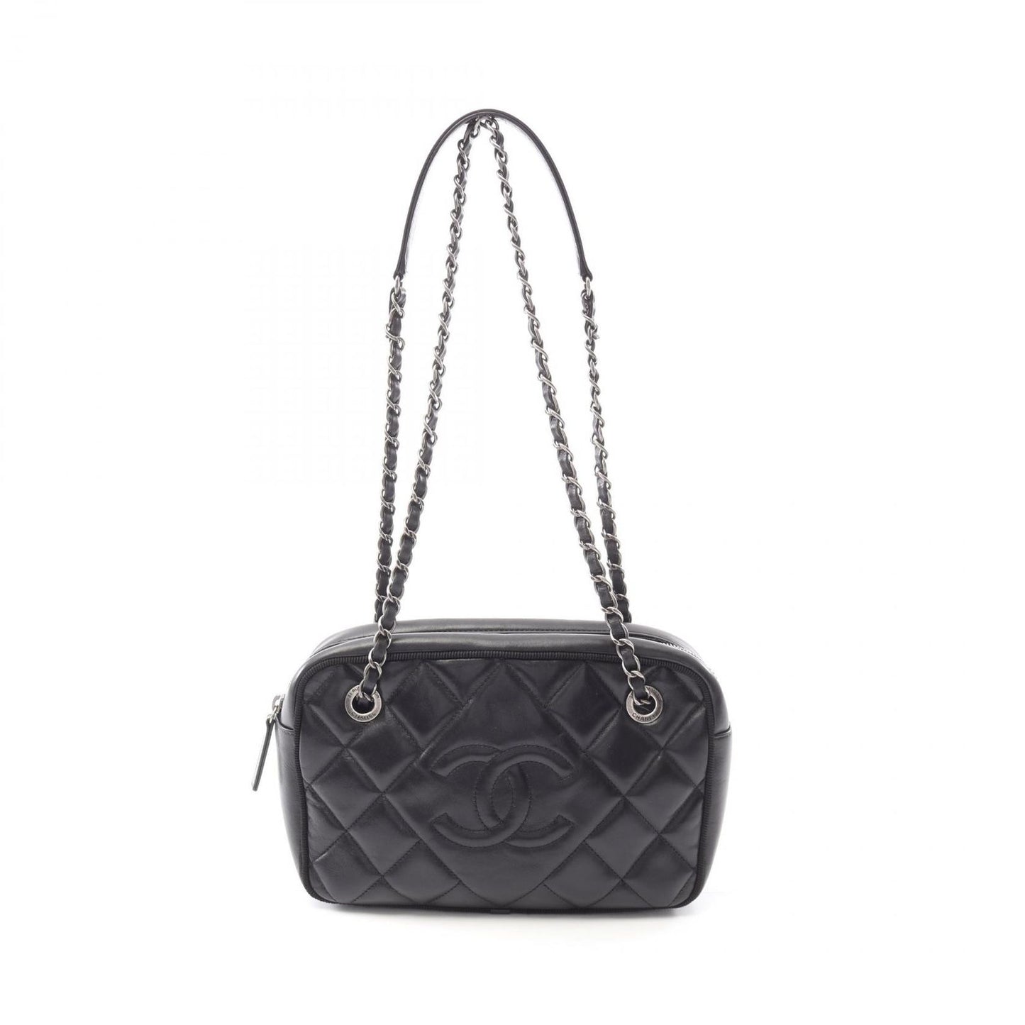CHANEL Matelassé Black Lambskin Shoulder Bag with Chain