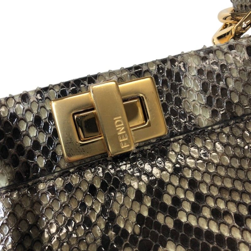 Fendi Peekaboo Mini Handbag in Gray Python with Gold Hardware