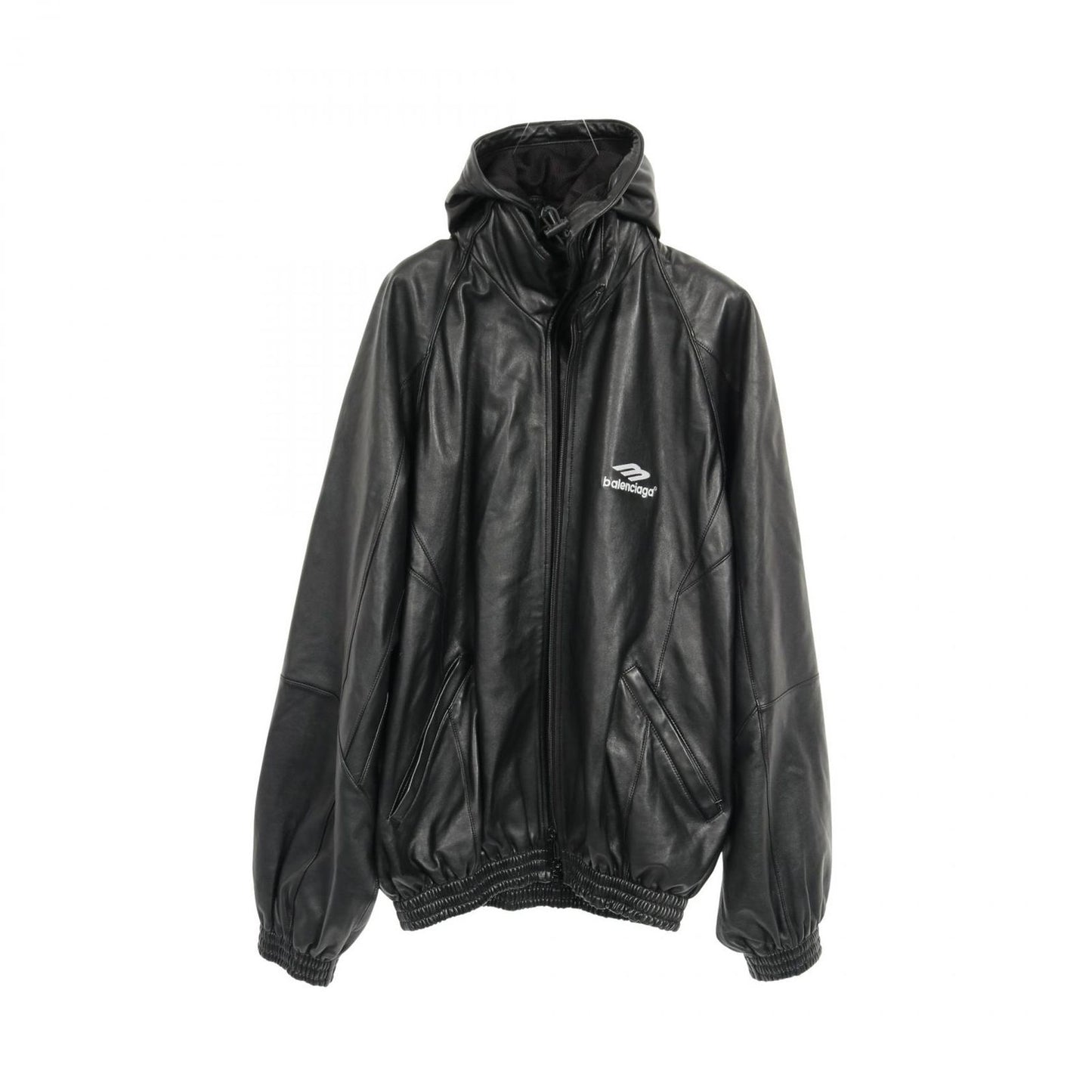 BALENCIAGA 3B Sports Icon Track Jacket in Luxurious Black Leather