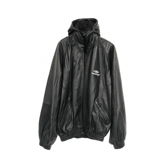 BALENCIAGA 3B Sports Icon Track Jacket in Luxurious Black Leather