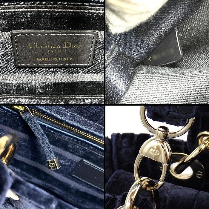 Dior Lady D Lite Medium Handbag in Navy & Red Velvet